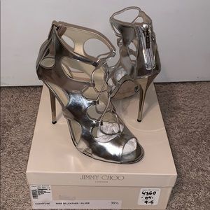 Silver mirror lace up Jimmy Choo sandals